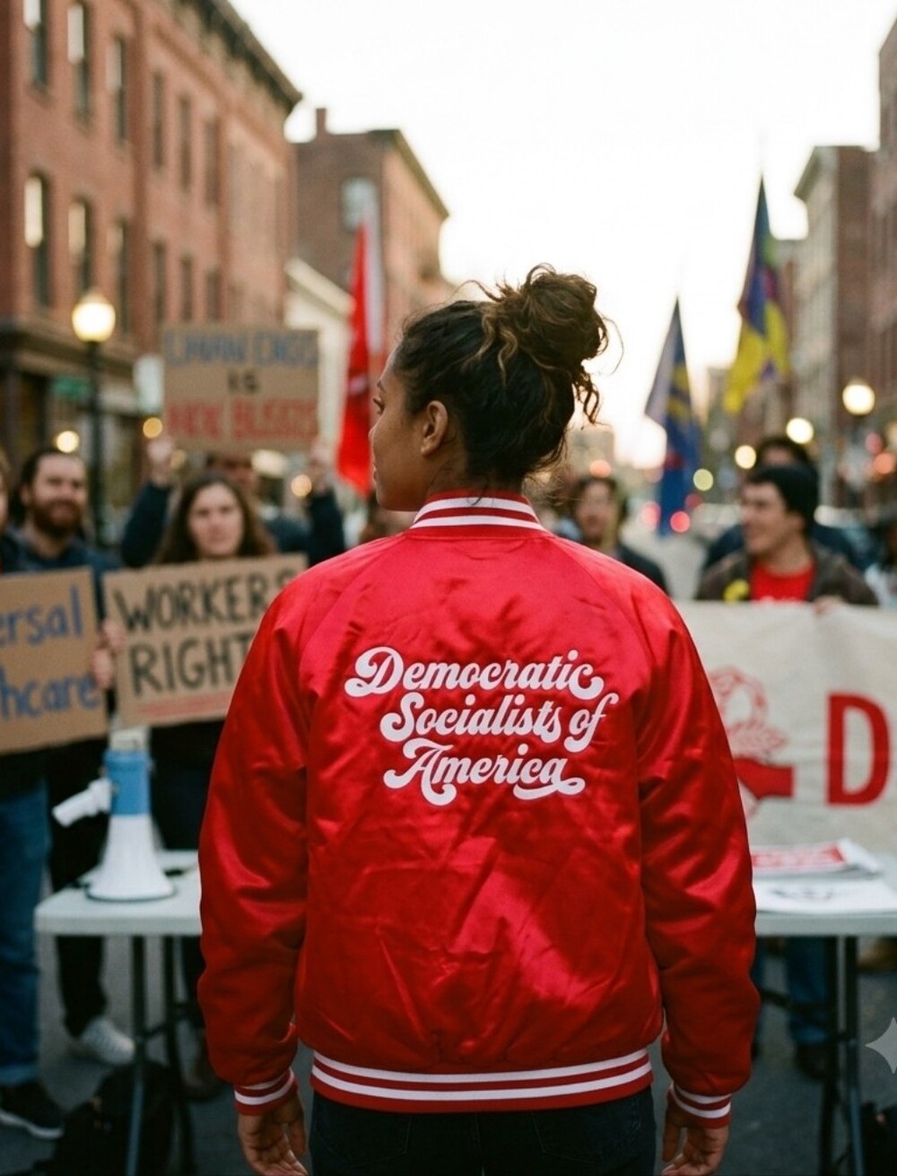 Democratic Socialists of America Satin Bomber Jacket - Red